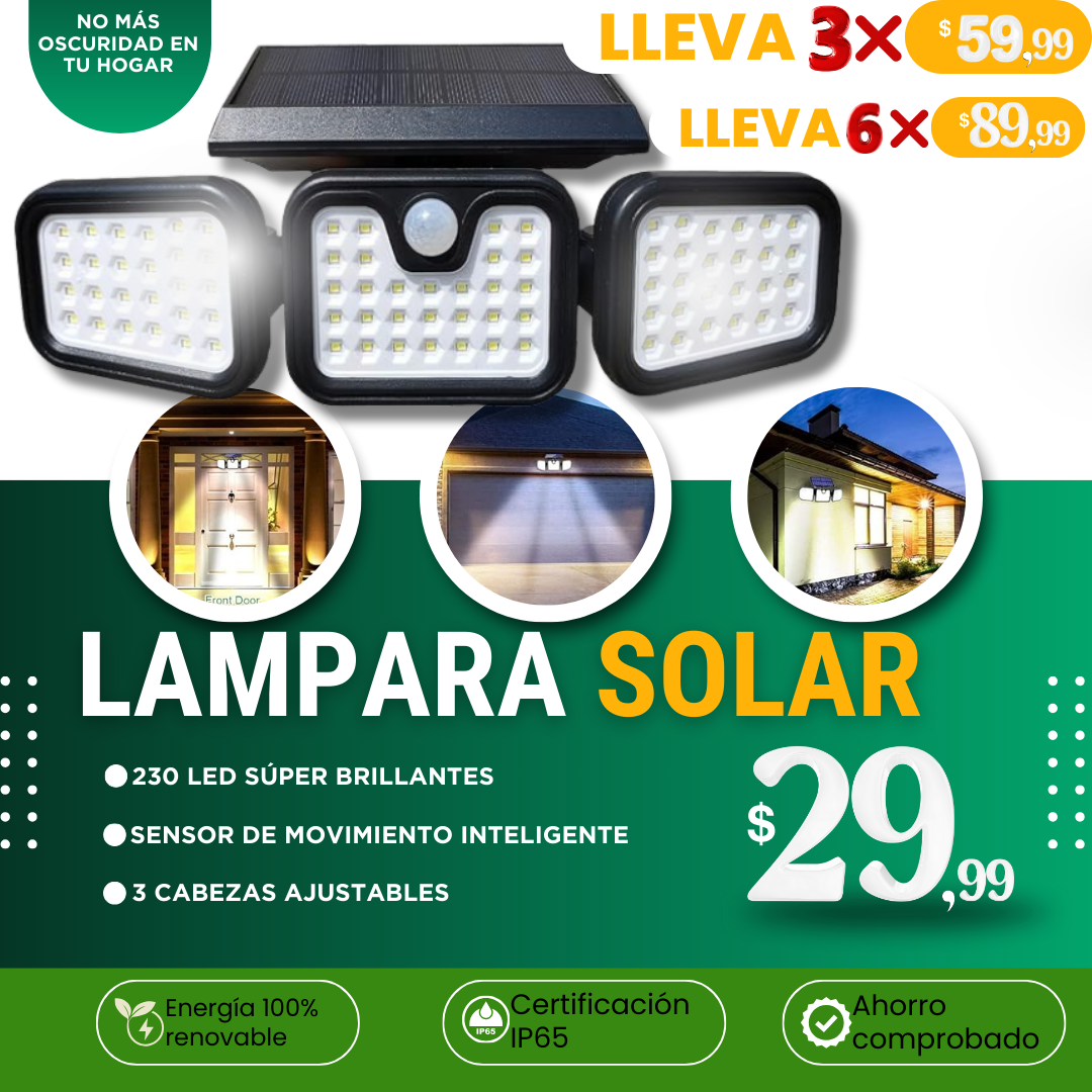 TriSolar Light®  Lampara Solar de 3 Cabezales