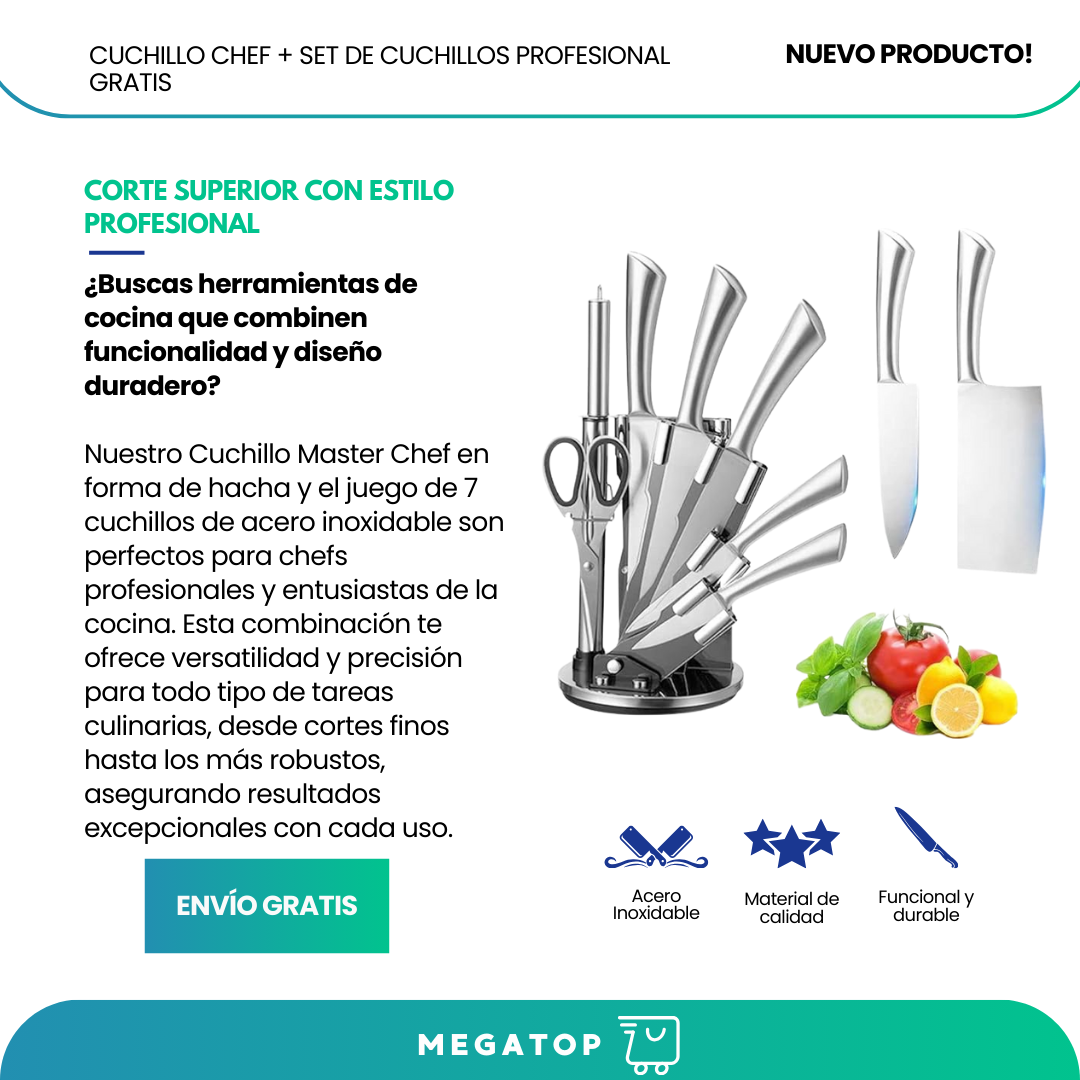 MasterChef®: Cuchillo CHEF + GRATIS SET DE 7 PIEZAS